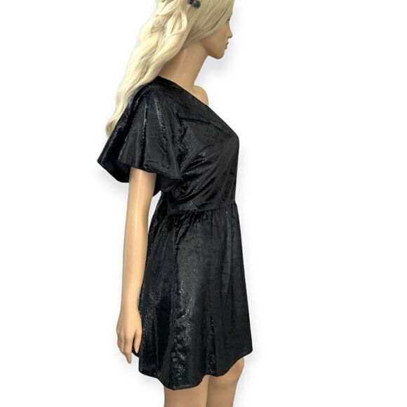 7 FOR ALL MANKIND OneShoulder Metallic Mini Dress In Black Size XL NEW - Picture 9 of 16